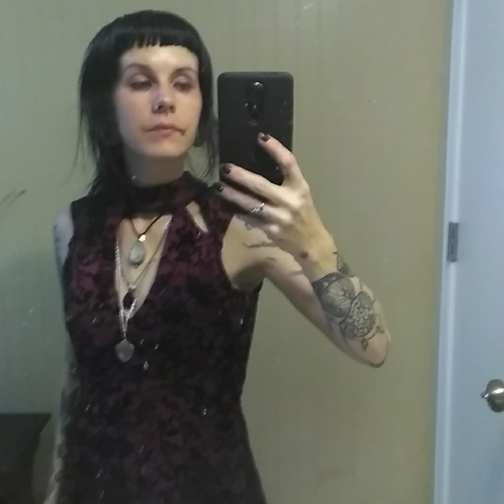 Vampire inspired burgundy and blk floral midi